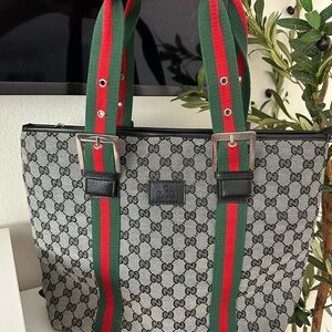 Gucci Gray and Green Tote Bag